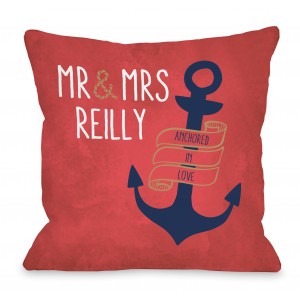 One Bella Casa Personalized Anchored in Love Mr Mrs Throw Pillow HMW9557